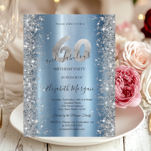Silver Gnistra Diamonds Blue 60:e födelsedagen Inbjudningar (Skapare uppladdad)