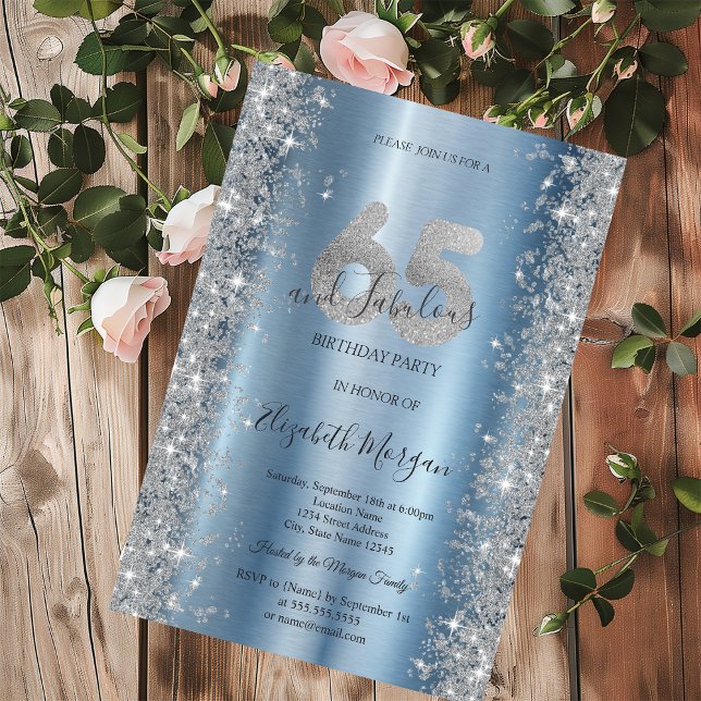 Silver Gnistra Diamonds Blue 65e Birthday Inbjudningar (Skapare uppladdad)