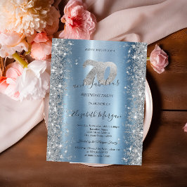 Silver Gnistra Diamonds Blue 70 Birthday Inbjudningar