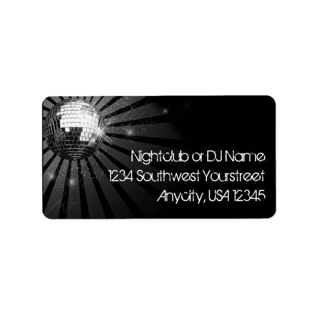 Silver Gnistra Disco Boll Party Adressetikett (Framsidan)