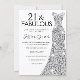 Silver Gnistra Dress 21 och Fabulous 21:a födelsed Inbjudningar