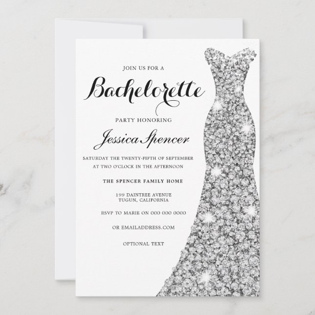 Silver Gnistra Dress Bachelorette Party Inbjudan (Framsida)