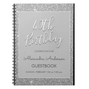 Silver Gnistra Glitter 40:e födelsedagsboken Anteckningsbok