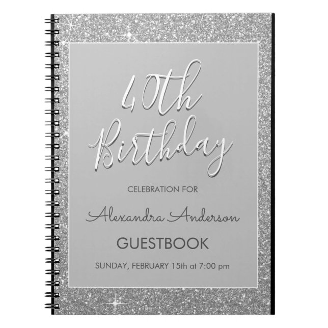 Silver Gnistra Glitter 40:e födelsedagsboken Anteckningsbok (Framsidan)
