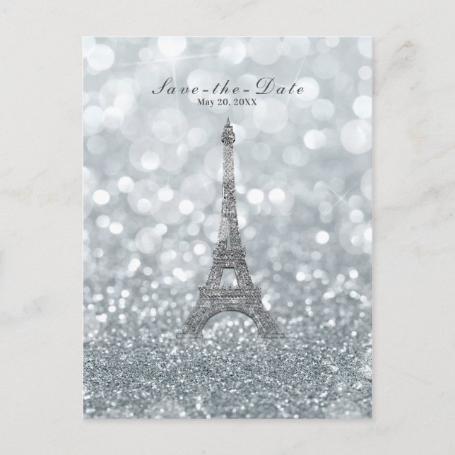 Silver Gnistra Glitter Eiffel Torn Spara datum Meddelande Vykort (Framsida)