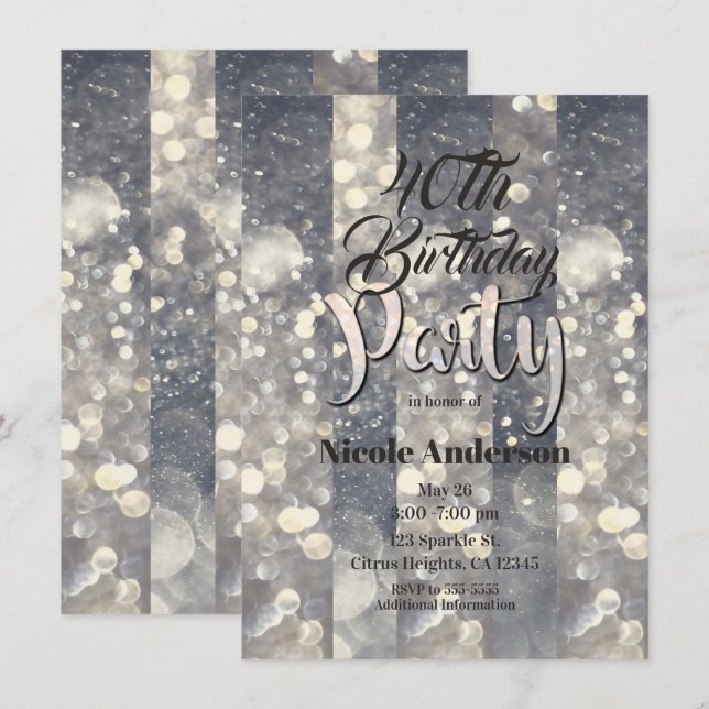 Silver Gnistra Glitter Glamor Glam Modern Party Inbjudningar (Fram/baksida)