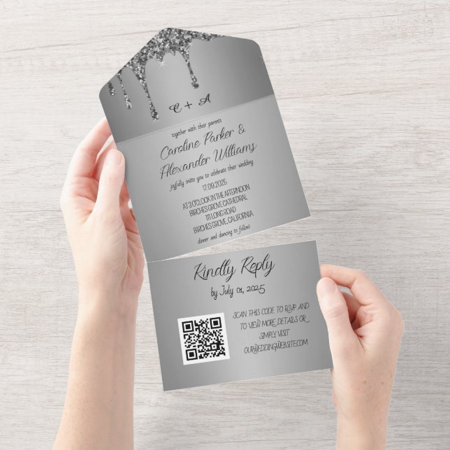 Silver Gnistra Glitter Grått-skript OSA QR-kod (Avrivbar del)