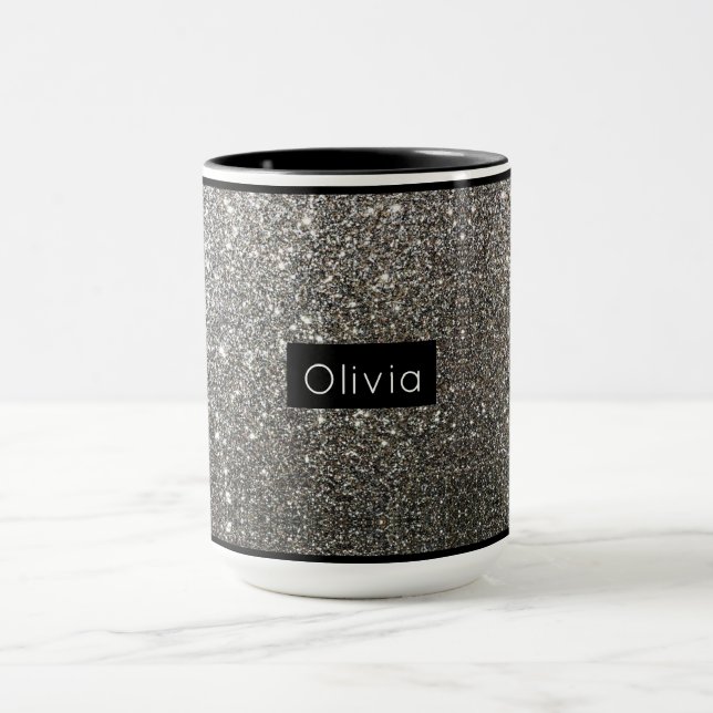 Silver Gnistra Glitter med Personlig Namn Mugg (Center)