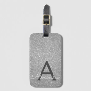Silver Gnistra Glitter Monogram Namn Bagagebricka