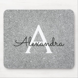 Silver Gnistra Glitter Monogram Namn Mousepad Musmatta
