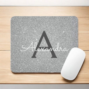 Silver Gnistra Glitter Monogram Namn Mousepad Musmatta