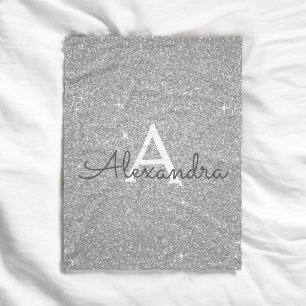 Silver Gnistra Glitter Monogram Namn och inledande Fleecefilt