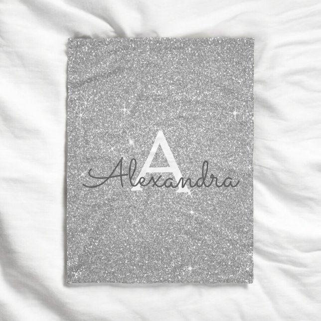 Silver Gnistra Glitter Monogram Namn och inledande Fleecefilt (Skapare uppladdad)