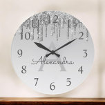 Silver Gnistra Glitter Monogram Namn och inledande Stor Klocka<br><div class="desc">Silver Ombre Dripping Gnistra Glitter Monogram Namn och första serving Wall Clock. Wall Clock ger perfekten till någon som kärlek silver gnistra glitter.</div>
