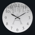 Silver Gnistra Glitter Monogram Namn och inledande Stor Klocka<br><div class="desc">Silver Ombre Dripping Gnistra Glitter Monogram Namn och första serving Wall Clock. Wall Clock ger perfekten till någon som kärlek silver gnistra glitter.</div>