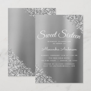 Silver Gnistra Glitter Sweet sixteen Inbjudningar