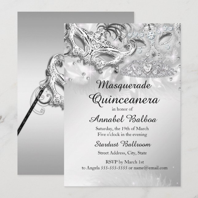 Silver Gnistra MasqueraQuinceanera Party Inbjudningar (Fram/baksida)