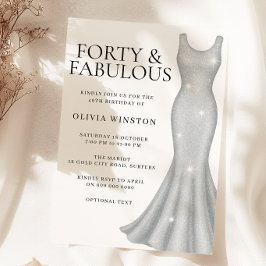Silver Gnistra Shimmer Dress 40 födelsedag Party Inbjudningar