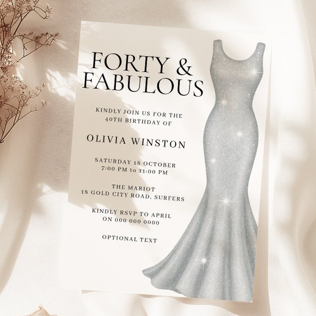 Silver Gnistra Shimmer Dress 40 födelsedag Party Inbjudningar (Skapare uppladdad)