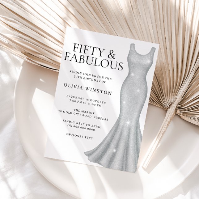 Silver Gnistra Shimmer Dress 50:e Födelsedagsfeste Inbjudningar (Skapare uppladdad)