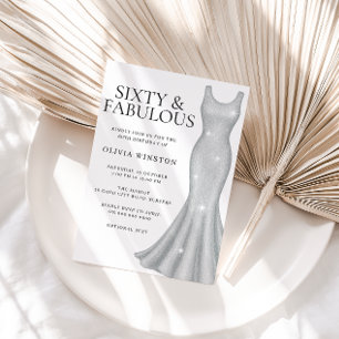 Silver Gnistra Shimmer Dress 60:e Födelsedagsfeste Inbjudningar