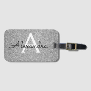 Silver Gnistra Twinkle Glitter Monogram Namn Bagagebricka