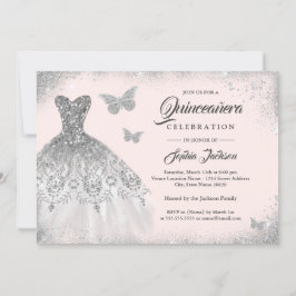  Silver-Gnistran, Butterfly Quinceanera Inbjudningar