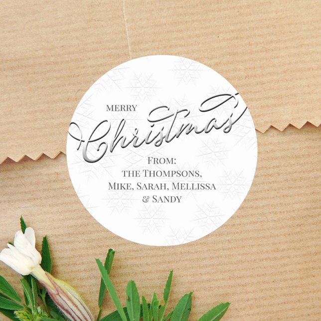 Silver God jul Personlig Runt Klistermärke (Simple Merry Christmas holiday silver snowflake circle sticker. )