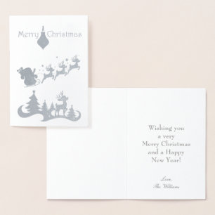Silver God jul Santa Sleigh Folierat Kort
