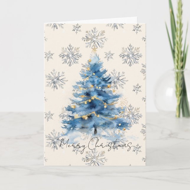 Silver Gold Blue Christmas Tree Kort (Framsida)