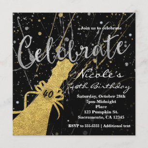 Silver & Gold Champagne-fest Invitation Inbjudningar