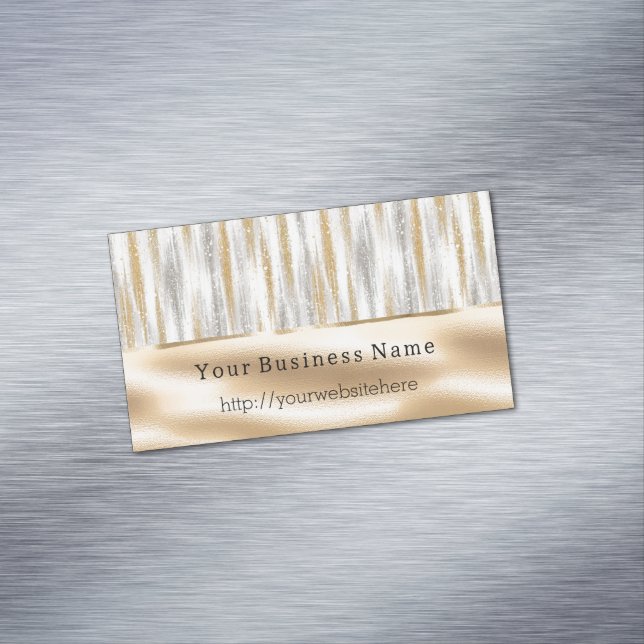 Silver Gold Glitzy Stripes Business name website Magnetiska Visitkort (In Situ)