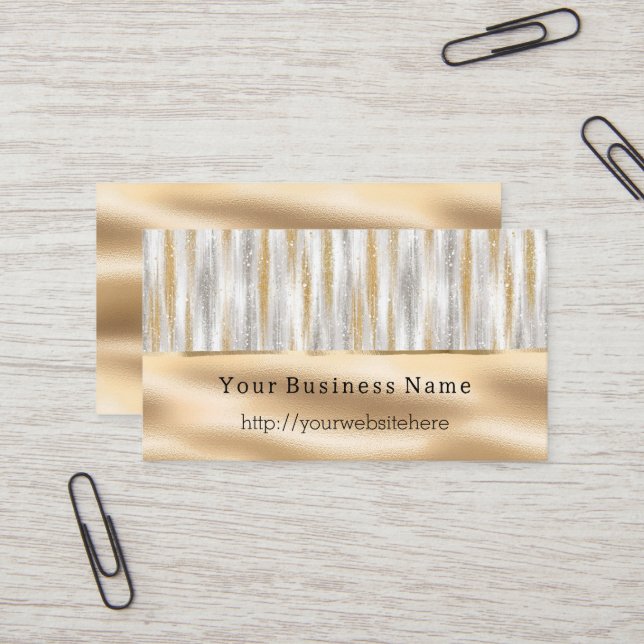 Silver Gold Glitzy Stripes Business name website Visitkort (Fram/Back In Situ)