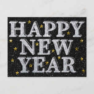 Silver & Gold Gott Nytt År Glitter Vykort