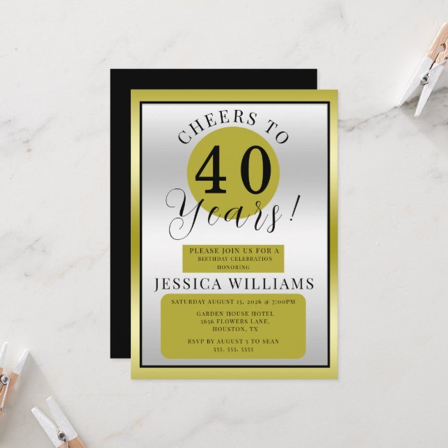 Silver & Gold Könsneutral Födelsedagsfest Inbjudningar (Fram/Back In Situ)