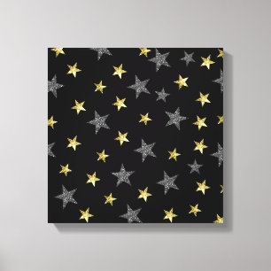 Silver & Gold Stars Svart Hollywood Star Party Canvastryck