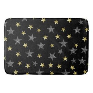 Silver & Gold Stars Svart Hollywood-stjärna Glam Badrumsmatta