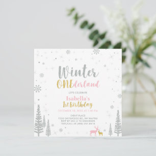 Silver & Gold Vinter Onederland 1:a Första Födelse Inbjudningar