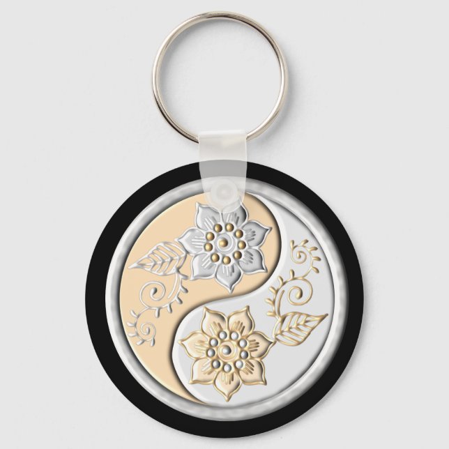 Silver & Gold Yin Yang Nyckelring (Framsida)