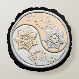 Silver & Gold Yin Yang Rund Kudde