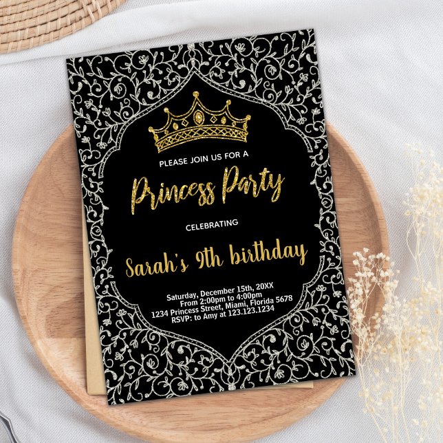 Silver Golden Glitter White Princess Birthday Inbjudningar (Silver Golden Glitter White Princess Birthday Invitation)