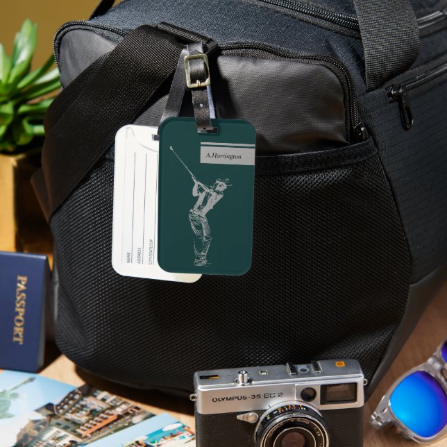 Silver golfer bagagebricka (Framsida & Baksida)