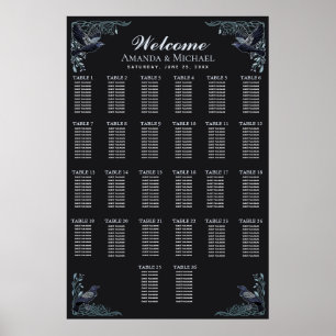 Silver Gothic Raven Bröllopsplatskarta Poster
