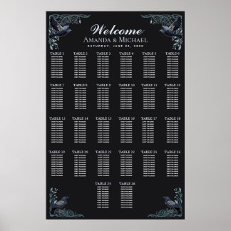 Silver Gothic Raven Wedding Seating Chart Poster