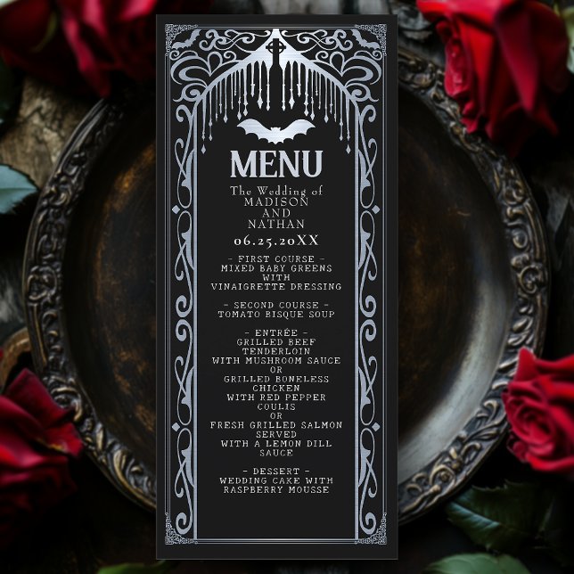 Silver Gothic Vampire Cathedral Bröllop Menu Meny (Skapare uppladdad)