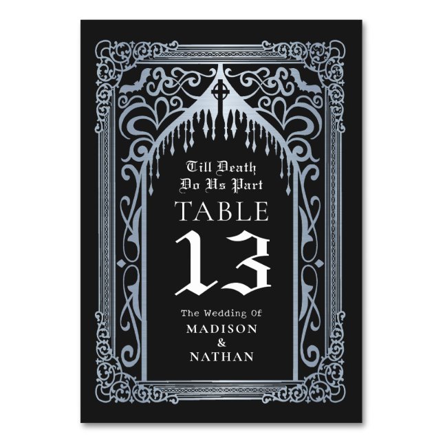 Silver Gothic Vampire Katedral Bröllop Bordsnummer (Baksidan)