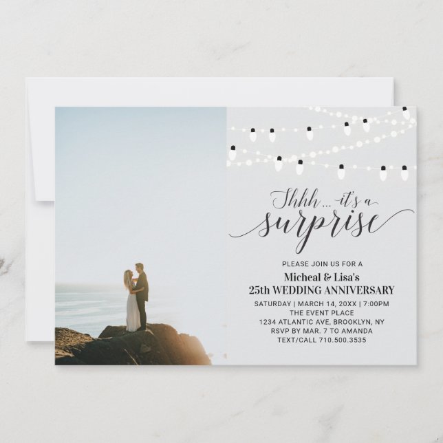 Silver / Grå 25-års fotobryllopsjubileum Inbjudningar (Framsida)