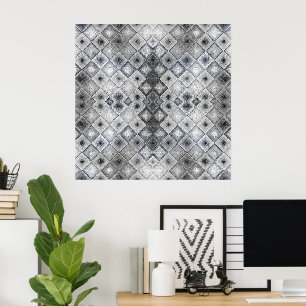 Silver & Grå Geometrisk Abstrakt Gitterstruktur Poster
