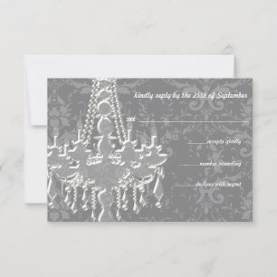 Silver & Grå Ljuskronor Damask Bröllop RSVP OSA Kort