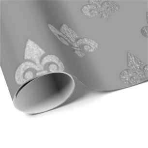 Silver grå Monochromatic metallisk Fleur-de-lis Presentpapper